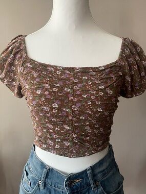 Aeropostale Brown Floral Square-Neck Cropped Top